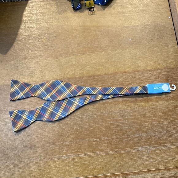 Countess Mara Sea-Mel plaid silk blend bow tie wedding formal homecoming - Picture 2 of 5